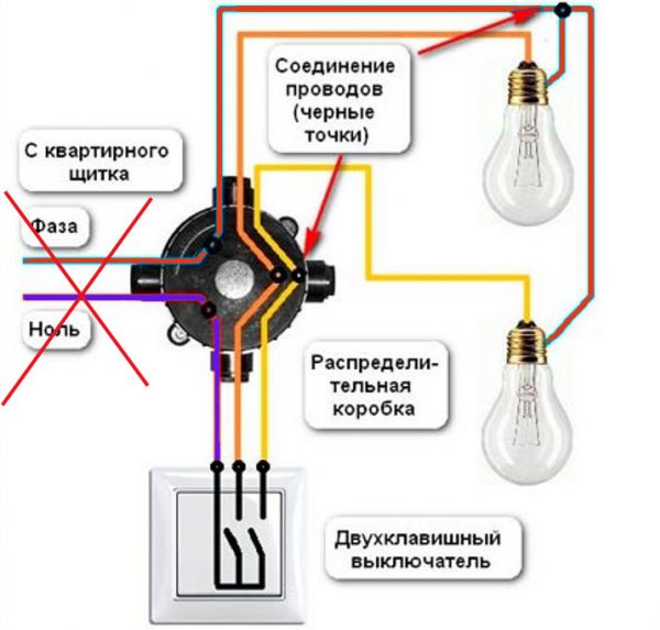 Неправильное подключение фазного провода к выключателю