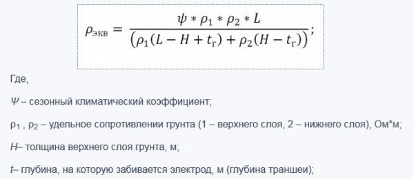 Расчет сопротивления заземлителя для неоднородного грунта