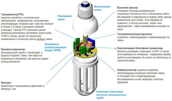 Конструкция энергосберегающей лампы