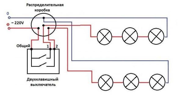 Подключение двух групп точечных светильников к сети на 220 вольт